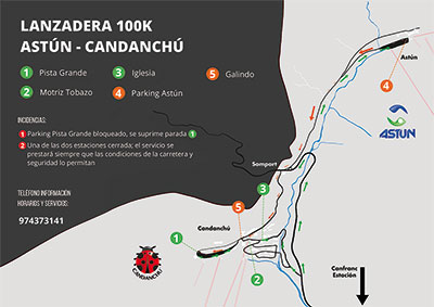 -Horarios actualizados Jaca - Astún (trayecto por Castiello de Jaca, Villanúa, Canfranc, Candanchú, Somport)